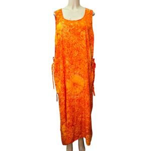 Rima Beach Swimsuit Cover Up Maxi Dress Womens Orange Tie Dye Psychedelic Hippie